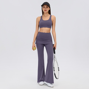 Completo <span class=keywords><strong>Sportivo</strong></span> da Donna Taglie Forti <span class=keywords><strong>Blu</strong></span> Ghiaccio 2 Pezzi: <span class=keywords><strong>Reggiseno</strong></span> <span class=keywords><strong>Sportivo</strong></span> con Schiena in Pizzo e Leggings a Zampa con Gonna, Coulisse Regolabile, Personalizzabile - Product Image 6