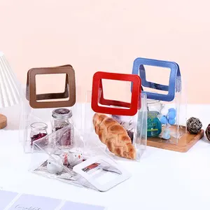 PVC Clear Tote Bag Transparent Gift Food Shopping Packaging Bags with Square PU Handle for Wedding Festive Party Decor