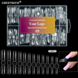 120 pz testina doppia trasparente 2 in 1 forma per unghie rapida costruzione di punte in <span class=keywords><strong>Gel</strong></span> morbido <span class=keywords><strong>con</strong></span> linee di scaglie unghie mandorla forma doppia - Product Image 1