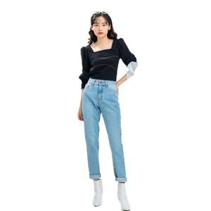 Crop tops para mujer a la moda media manga escote cuadrado negro 2020 - Product Image 1