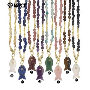 WT-N1522 Maravillosos collares con colgante en forma de pez con piedras preciosas naturales y cadena de metal dorado para mujer, regalo. - Product Image 3