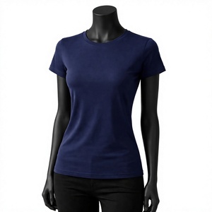 Women's <b>Navy</b> Blue Cotton T-Shirt Slim Fit Crew Neck Short Sleeve Casual Solid Color Jersey <b>Top</b> All Seasons - Product Image 1