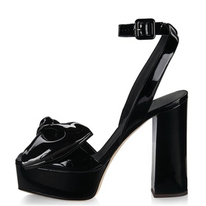 Sandales à talon épais et plateforme, bout ouvert, avec nœud et bride cheville, en cuir verni, pour femme, taille 43 - Product Image 3