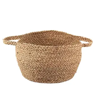 Wholesale Natural Straw Materials Rattan Custom Seagrass Round Open Hand Woven Weaving Wicker Storage Basket