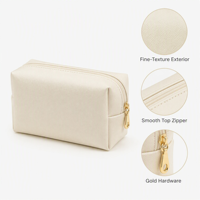Pochette de maquillage en similicuir PU, pochette cosmétique en faux cuir crème avec fermeture éclair à chaîne dorée, forme de boîte, organiseur de toilette de voyage