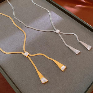 复古长链时尚饰品项链2色锆石吊坠项链不锈钢饰品厂家批发项链 - Product Image 4