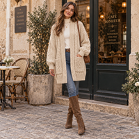 Cardigan en tricot torsadé sur mesure pour femme, coupe oversize, devant ouvert, long, en tricot épais avec poches OEM ODM