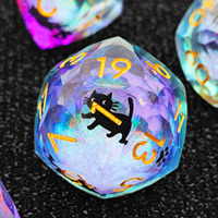 Ensemble de dés polyédriques en résine à cœur liquide, faits à la main, de forme de coupe de gemme unique, motif chat, 7 pièces, pour jeu DND