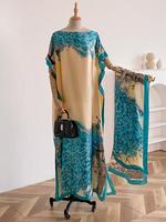 Ensemble robe longue imprimée pour femme, robe Moomoo assortie + bandeau foulard, tissu tissé décontracté, tenue légère toutes saisons