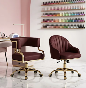 Sillón de Manicura Moderno de Lujo con Base Dorada y Tapicería de Cuero PU, Juego de Sillas para Técnicos de Pedicura y Manicura, con Ruedas, para Uso Comercial - Product Image 3