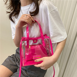 European American Style <b>Clear</b> PVC Jelly Tote Bag Large Capacity Fashion <b>Handbag</b> 2 In 1 Mother Daughter Sub Bag Waterproof Beach - Product Image 5
