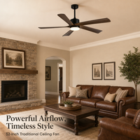 Ventilateur de plafond électrique 52'' avec télécommande, moteur DC, 5 pales en ABS, éclairage intégré, pour usage domestique et hôtelier (ODM/DEM)