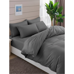 ชุดเครื่องนอนลายทางสีเทา ผ้าฝ้ายพรีเมียม เนื้อสัมผัสนุ่ม ทนทาน ชุดเครื่องนอนทันสมัยสำหรับห้องนอน ขายส่ง ผู้ผลิต OEM - Product Image 4