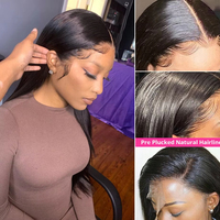 Perruque en cheveux humains indiens naturels avec dentelle frontale, perruques frontales HD sans colle 13x4, perruque lisse ou à ondulations profondes pour femmes noires