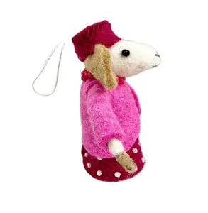 Decoração de mouse de filtro de lã feita à mão rosa para cachorrinho