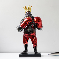Statue d'animal personnalisée en résine/fibre de verre, couleurs variées, modèle Kong Apes Chrome Chimpanzee Boxer King Gorilla, pour décoration d'intérieur et de table
