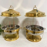 Plat à chafing de haute qualité 9L en acier inoxydable doré pour la restauration, ensemble de plats de buffet avec couvercle à poignée