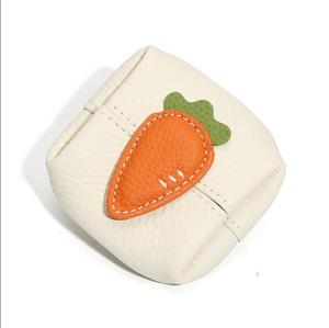 Cowhide Leather Open Fruit-Shaped Coin <b>Purse</b> Jewelry Pouch Compact Lightweight Color-Block <b>Cute</b>-Style Mini Organizer - Product Image 2