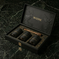 Boîte cadeau rigide noire de luxe personnalisée, 3 pots de miel, emballage de miel de qualité supérieure, coffret cadeau de miel, laminage mat