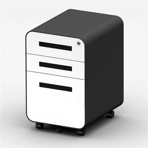 Round edge movable metal 3 drawer cabinet mobile pedestal steel office cabinet