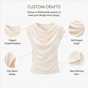 High Quality Breathable Anti-Pilling Luxury <strong>Cream</strong> Satin Crew Neck Cap Sleeve Side Ruched Elegant Office Casual <strong>Tshirt</strong> for Women - Product Image 3