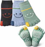 Chaussettes de yoga antidérapantes Tabi à motif visage souriant, chaussettes Pilates personnalisées à cinq doigts antidérapantes pour femmes, chaussettes de danse barre, ballet et fitness