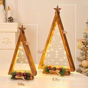 เครื่องประดับต้นคริสต์มาสไม้ พร้อมขาตั้งไฟ LED สีขาวอบอุ่น สำหรับตกแต่งภายในห้องนอน ห้องนั่งเล่น งานฝีมือไม้เนื้อแข็ง - Product Image 5