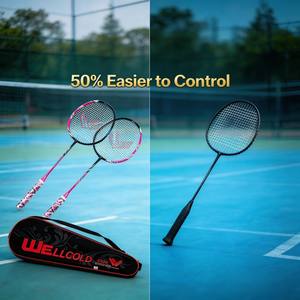 Ensemble de raquettes de <span class=keywords><strong>badminton</strong></span> en alliage d'aluminium durable (lot de 2) avec manches en acier, poignées en PVC, design léger et écologique, style sportif - Product Image 2