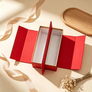 <b>Red</b> Rectangle Rigid Gift <b>Box</b> with Gold Foil Edge and Magnetic Closure for High-End Packaging - Product Image 1