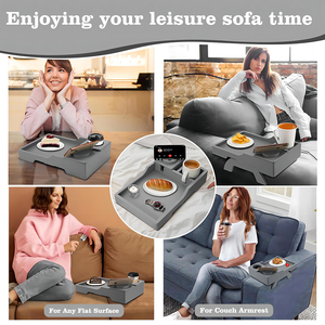 Customized Couch <strong>Arm</strong> Tray With 360 Rotating Cup Holder Bamboo Sofa <strong>Arm</strong> Tray for Couch Folding Sofa Armrest Tray