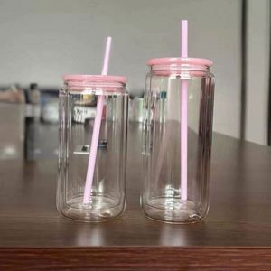 AGH Nouveauté Pot en plastique acrylique transparent de 16 oz en forme de verre à bière Libby avec couvercle coloré pour cadeau d'été DIY - Product Image 2