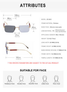 نظارات شمسية رجالية Partagas بتصميم ريترو وشعار مخصص، بدون إطار، فوتوكروميك، بأذرع خشبية ملونة، حماية UV400 - Product Image 6