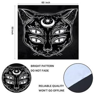 Mid Century Gothic Black Cat Polyester Print Hexerei Schwarz Weiß <span class=keywords><strong>Tarot</strong></span> Card Tapisserie Wandbehang für Schlafzimmer - Product Image 2