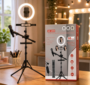 <span class=keywords><strong>ไฟ</strong></span>วงแหวน LED รุ่นใหม่ QX-260S ขนาด <span class=keywords><strong>10</strong></span> นิ้ว สีดำ สำหรับถ่ายวิดีโอ ปรับความสว่างได้ ชุดไฟวงแหวน LED สำหรับชุดอุปกรณ์วีล็อกกิ้ง - Product Image 5