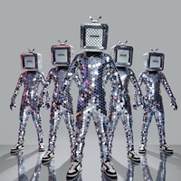 Combinaison de danse robot futuriste réfléchissante à corps entier, cousue à la main, avec miroirs argentés, pour adulte, pour Halloween, disco et scène