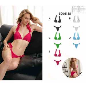 Ensemble bikini sexy deux pièces pour femme, maillot de bain d'été, haut de bikini rembourré à nouer, bas taille haute à nouer sur les côtés, tailles S-XL, vente en gros SQ66138 - Product Image 1