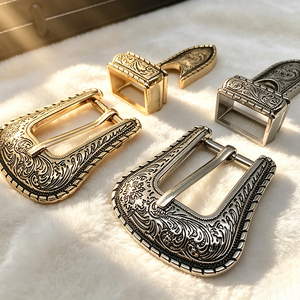 Hebilla de cinturón retro europeo-americano de aleación de zinc con grabado de hierba Tang, de tres piezas, 26mm 40mm, para cinturones de cuero de mujer - Product Image 3