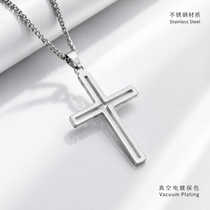<b>Cross</b> Stainless Steel Necklace Hollow Pendant Unisex Fashion Jewelry - Product Image 4