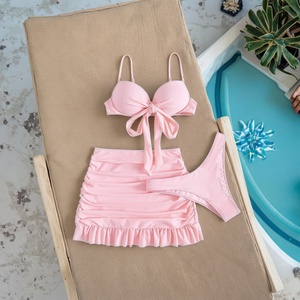 Conjunto de Traje de Baño de 3 Piezas para Mujer Talla Grande OUTPACE Retro con Estampado Floral y a Cuadros, Bikini con Tirantes en V - Product Image 1
