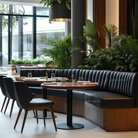Ensemble table et chaises de restaurant moderne en marbre, demi-cercle incurvé, écologique et durable, avec banquette facile à nettoyer pour café