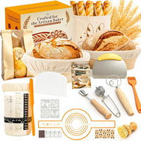 Ensemble de 6 ustensiles de boulangerie en bois écologiques avec panier de levage, racloir à pâte et kit de démarrage pour levain