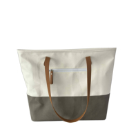 Sacs fourre-tout en toile écologiques pour femmes, fermeture éclair, grande capacité, bandoulière, sac à main décontracté pour le shopping, avec poignées en cuir