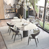 Ensemble de table à manger rectangulaire européenne de luxe 2,4 m 10 places 6 chaises Table basse en marbre de pierre rocheuse en acier inoxydable pour salle à manger