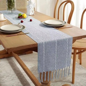 Chemin de <span class=keywords><strong>table</strong></span> vintage en coton et lin tissé, brodé à la main, motif floral, style américain, personnalisable, pour <span class=keywords><strong>mariage</strong></span>, fête, décoration de salle à manger - Product Image 4