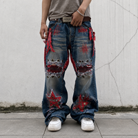 DiZNEW Jeans Premium Homme en Denim Délavé Épais avec Patchwork Étoile 3D et Détails Multi-Œillets, Coupe Ample et Jambe Large, Fabrication Personnalisée