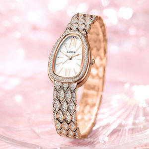 LIGE LG89275 bracciale ovale oro rosa acciaio ghiacciato <span class=keywords><strong>Roman</strong></span> orologio da donna elegante quarzo diamante orologio Vintage per ragazze - Product Image 4