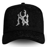Nuevas Gorras Originales Rico con Logotipo Bordado en 3D, Visera Curva Desgastada, Color Negro Total, Cristal 31, Gorras Barbas