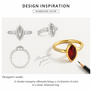 Bague en acier inoxydable avec zircon rouge marquise, placage sous vide couleur or 14 carats et accents transparents sur les épaules - Product Image 2