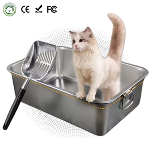 Caixa de Areia para Gatos em Aço Inoxidável com Alça, Capacidade de 20L, Formato Retangular, Design à Prova de Respingo para Limpeza Fácil - Product Image 1