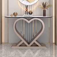Table console décorative pour long couloir, simple, avec plateau en marbre et base en métal noir et or, pour salon